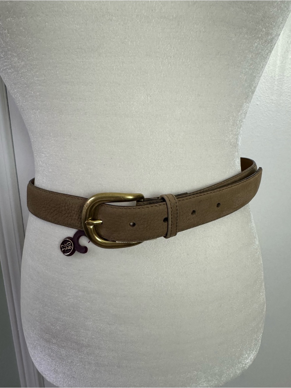 Taupe Leather Suede Belt with Brass-Tone Buckle 32/80 Deadstock Vintage